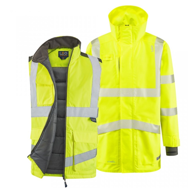 Leo Workwear Clovelly With Torrington Class 3 Hi-Vis Yellow Anorak Bodywarmer