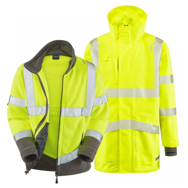Leo Workwear Clovelly With Hartland Class 3 Hi-Vis Yellow Anorak Fleece