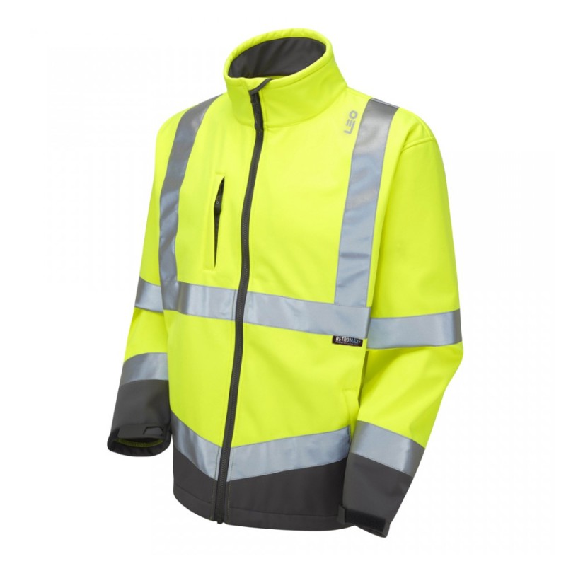 Leo Workwear Clovelly With Buckland Class 3 Hi-Vis Yellow Anorak Softshell Jacket