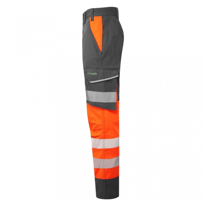 Leo Workwear Winsford Hi-Vis Orange / Grey Stretch Cargo Trousers