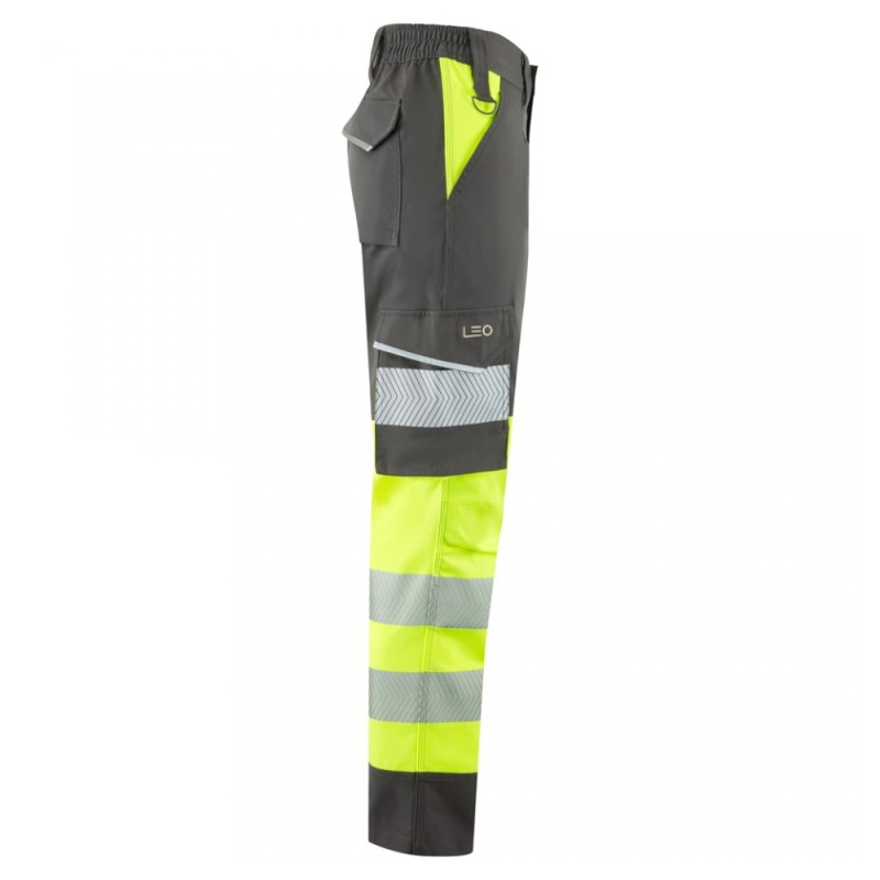 Leo Workwear Winsford Hi-Vis Yellow / Grey Stretch Cargo Trousers