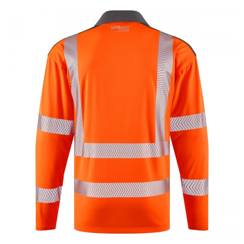 Leo Workwear Georgeham Class 3 Hi-Vis Orange Long-Sleeved Polo Shirt
