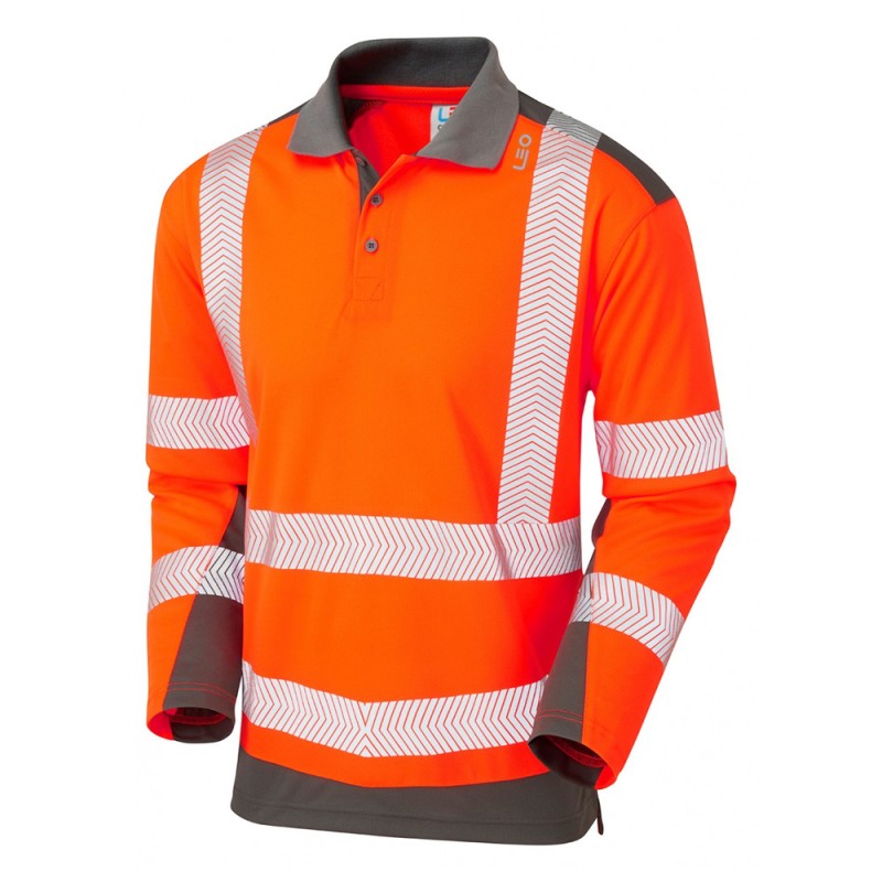 Leo Workwear Wringcliff Class 2 Hi-Vis Orange Long-Sleeve Polo Shirt