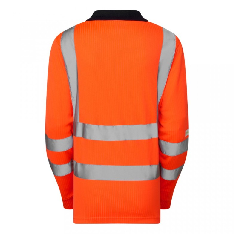 Leo Workwear Beaford Class 2 Hi-Vis Orange Women's Long Sleeve Polo Shirt