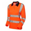 Leo Workwear Beaford Class 2 Hi-Vis Orange Women's Long Sleeve Polo Shirt
