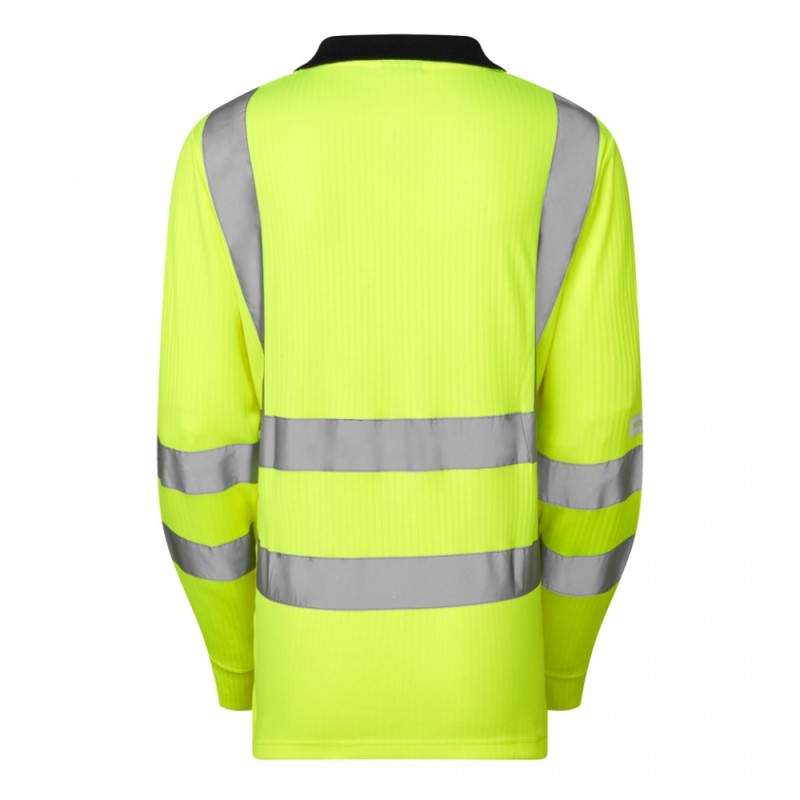 Leo Workwear Beaford Class 2 Hi-Vis Yellow Women's Long Sleeve Polo Shirt
