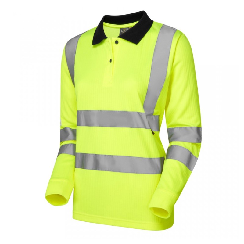 Leo Workwear Beaford Class 2 Hi-Vis Yellow Women's Long Sleeve Polo Shirt