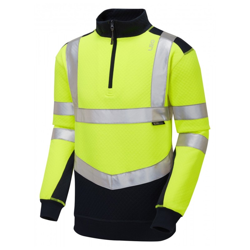 Leo Workwear Tapeley Class 2 Hi-Vis Yellow 1/4 Zip Sweatshirt