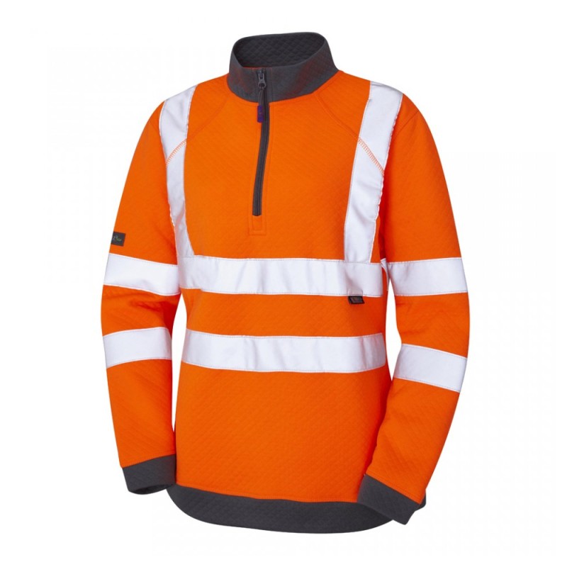 Leo Workwear Elberry Class 2 Hi-Vis Orange Women's 1/4 Zip Sweatshirt