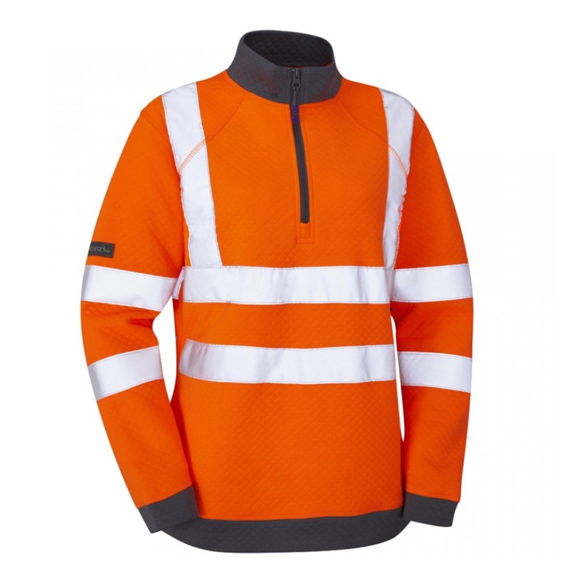 Leo Workwear Elberry Class 2 Hi-Vis Orange Women's 1/4 Zip Sweatshirt