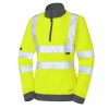 Leo Workwear Elberry Class 2 Hi-Vis Yellow Women's 1/4 Zip Sweatshirt
