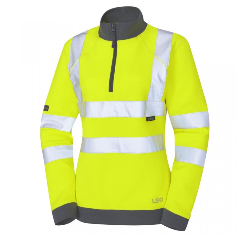 Leo Workwear Elberry Class 2 Hi-Vis Yellow Women's 1/4 Zip Sweatshirt