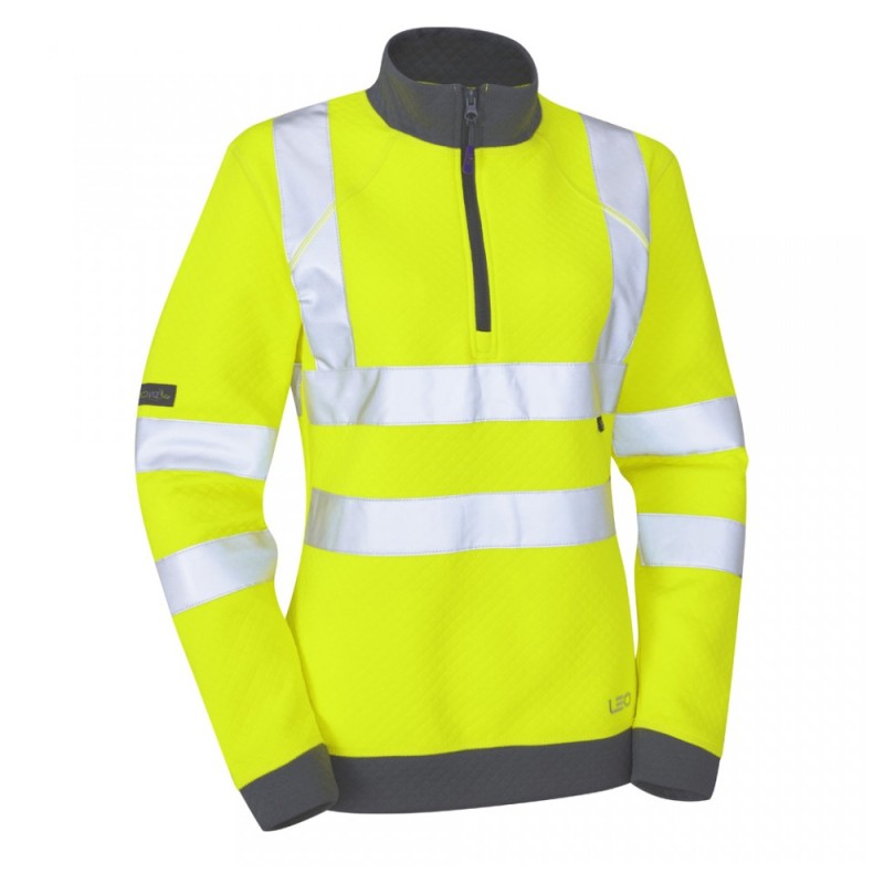 Leo Workwear Elberry Class 2 Hi-Vis Yellow Women's 1/4 Zip Sweatshirt