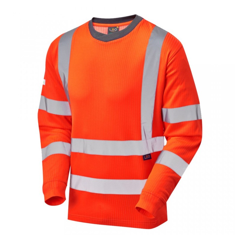 Leo Workwear Riverton Class 3 Hi-Vis Orange Long-Sleeve T-Shirt