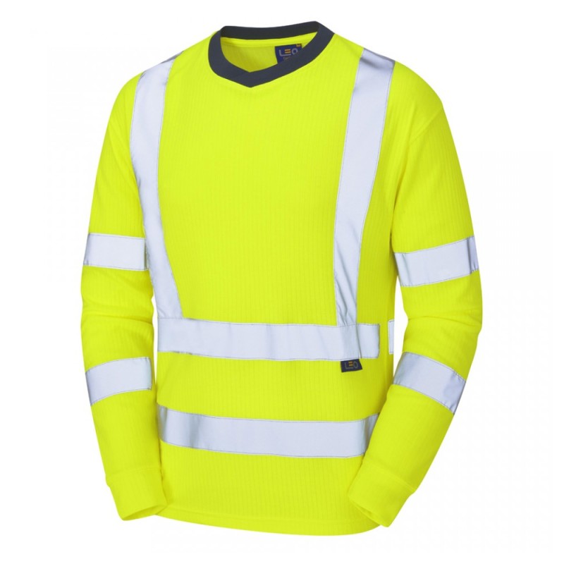 Leo Workwear Riverton Class 3 Hi-Vis Yellow Long-Sleeve T-Shirt