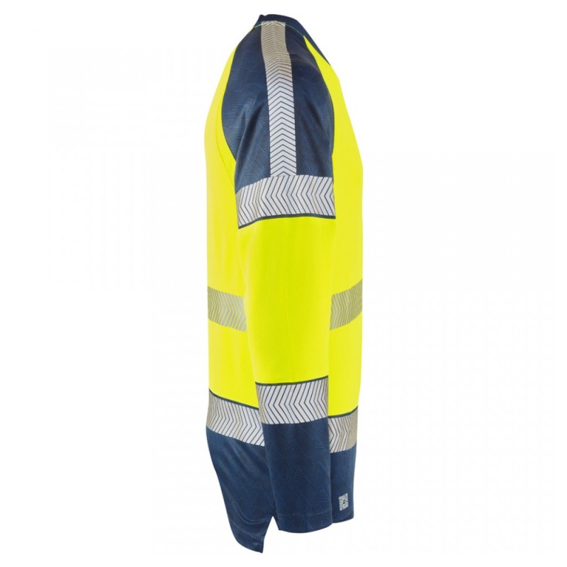 Leo Workwear Ruda Class 2 Long-Sleeved T-Shirt Hi-Vis Yellow / Navy
