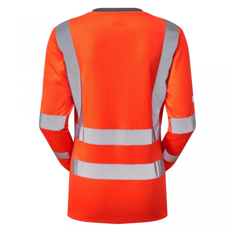 Leo Workwear Lydford Class 2 Hi-Vis Orange Women's Long Sleeve T-Shirt