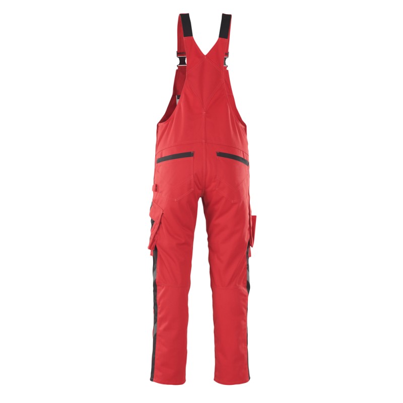 Mascot Safe Unique Leipzig Bib & Brace With Kneepad Pockets - Red/black