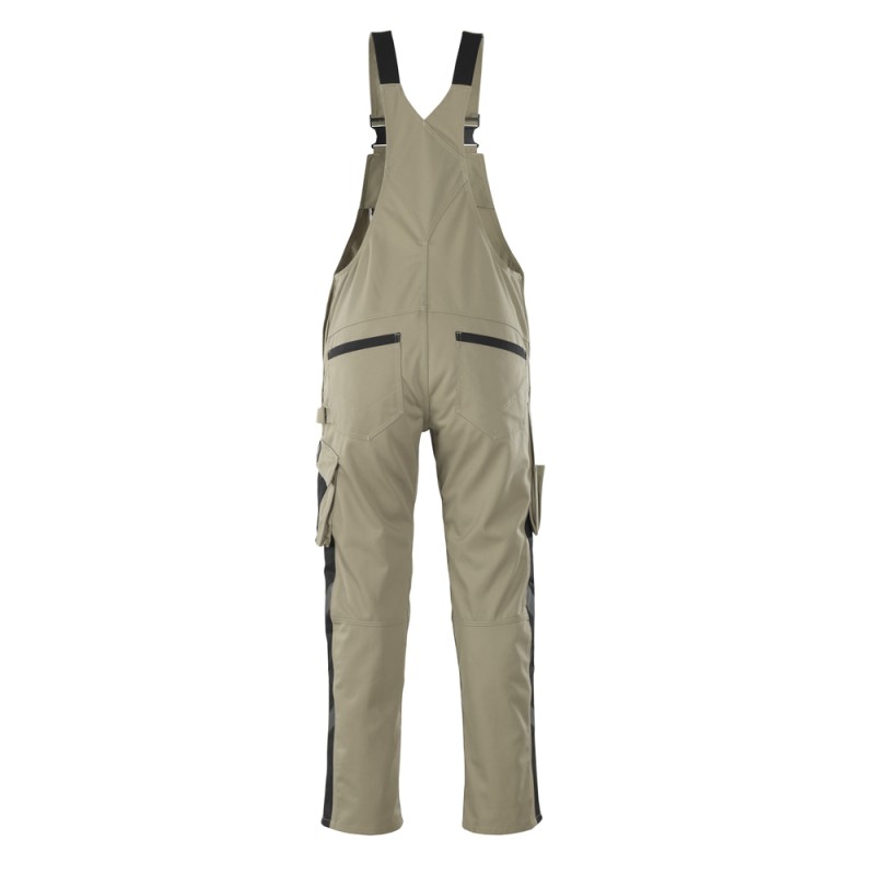 Mascot Safe Unique Leipzig Bib & Brace With Kneepad Pockets - Light Khaki/black