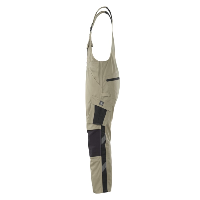 Mascot Safe Unique Leipzig Bib & Brace With Kneepad Pockets - Light Khaki/black