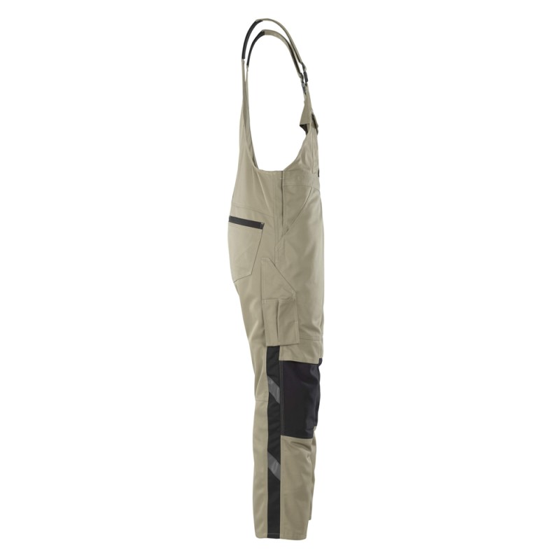 Mascot Safe Unique Leipzig Bib & Brace With Kneepad Pockets - Light Khaki/black