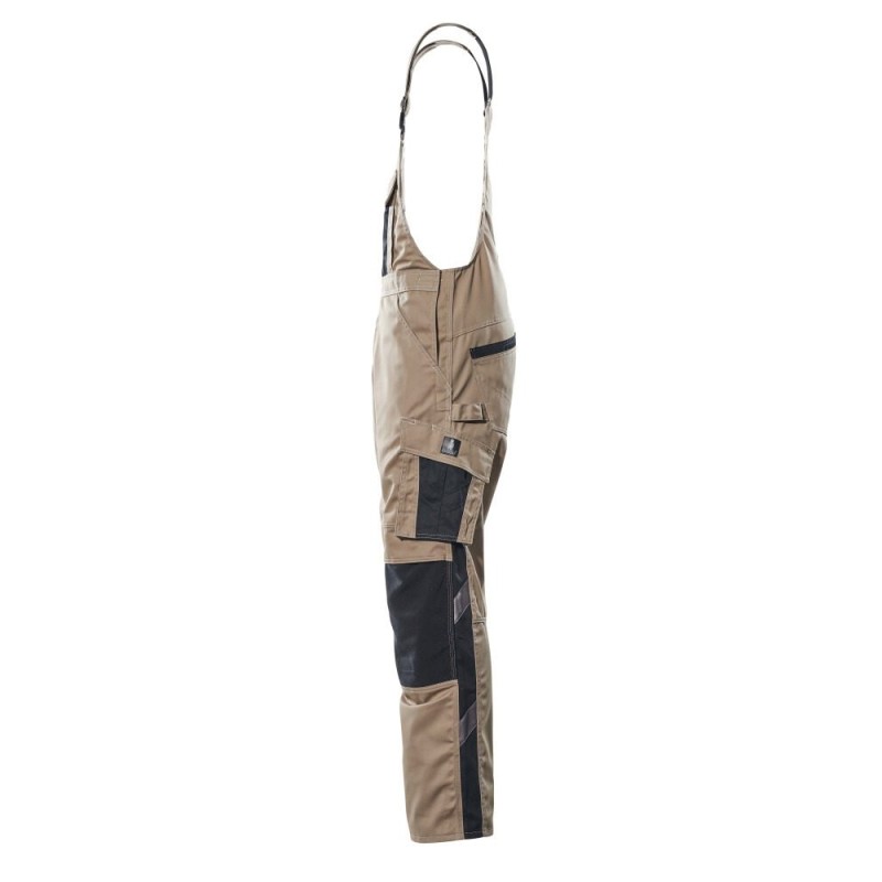 Mascot Safe Unique Augsburg Bib & Brace With Kneepad Pockets - Light Khaki/black