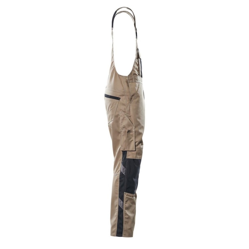 Mascot Safe Unique Augsburg Bib & Brace With Kneepad Pockets - Light Khaki/black