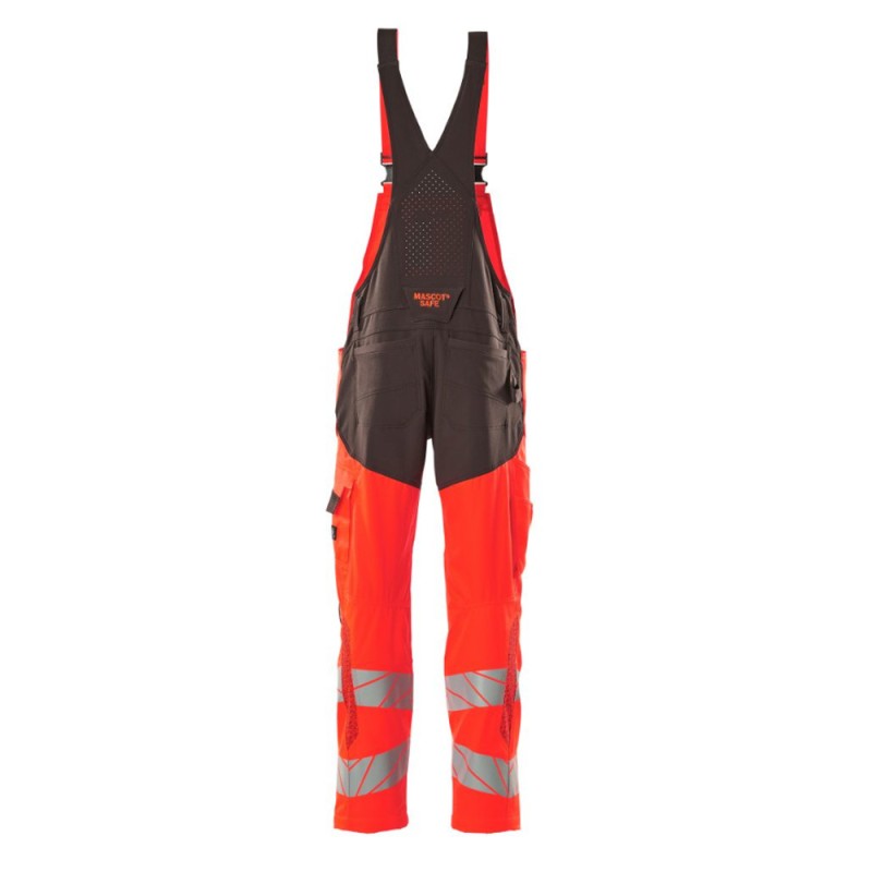 Mascot Accelerate 19569 Bib & Brace With Kneepad Pockets Hi-Vis Red Dark Anthracite